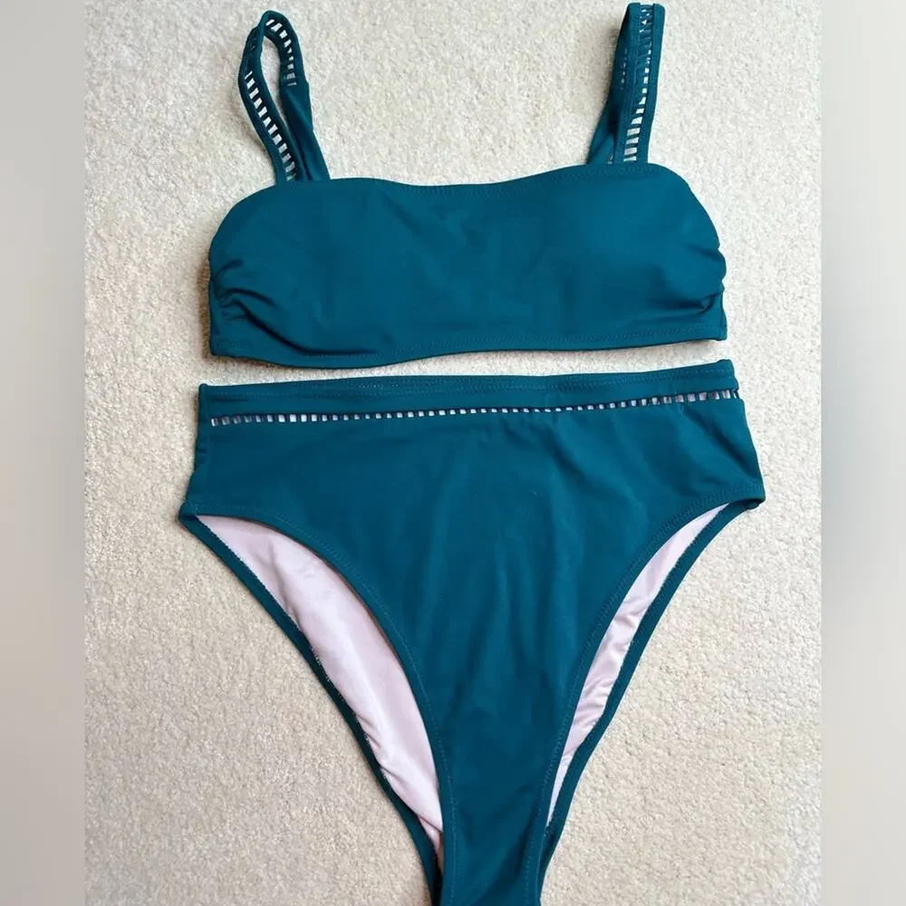 Shade & Shore Blue Bikini Set with Textured Fabric
